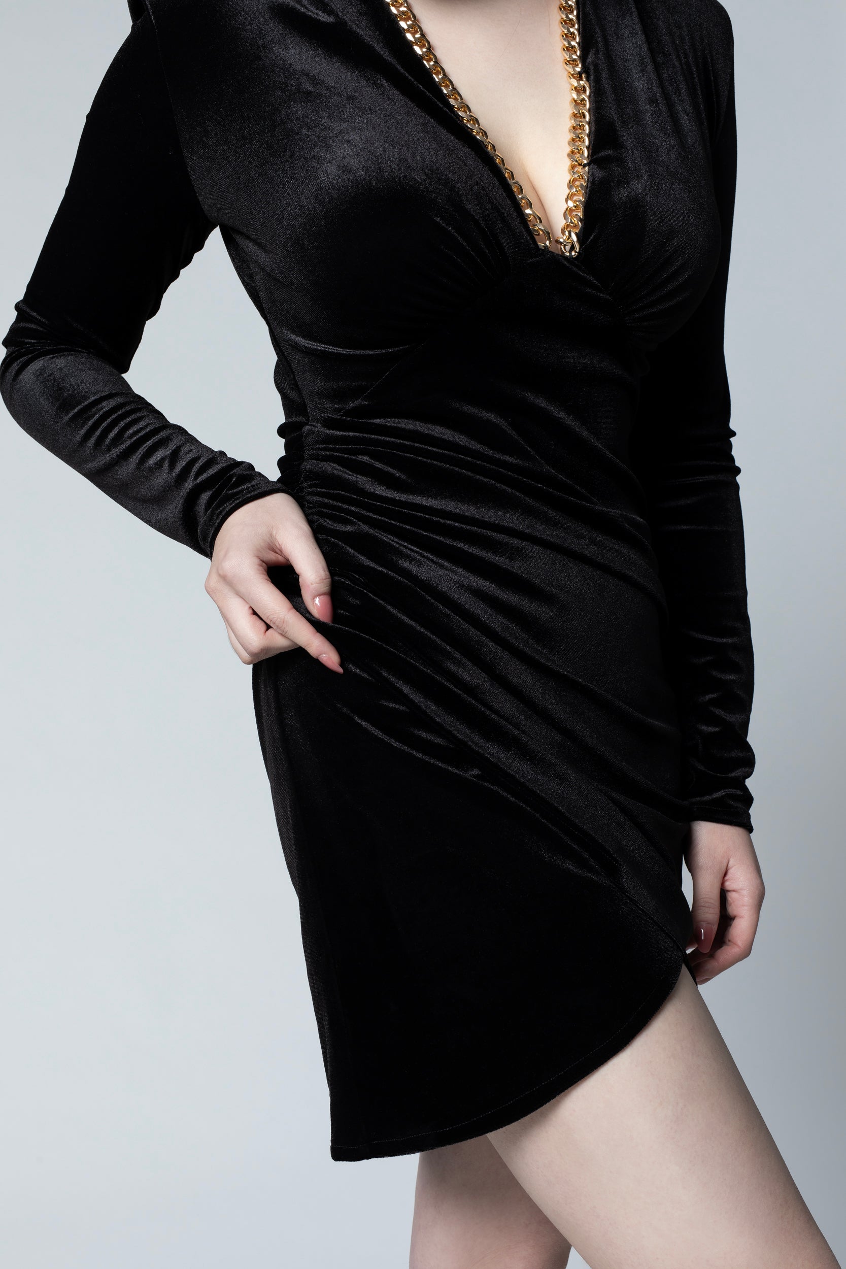 Black velvet chain dress