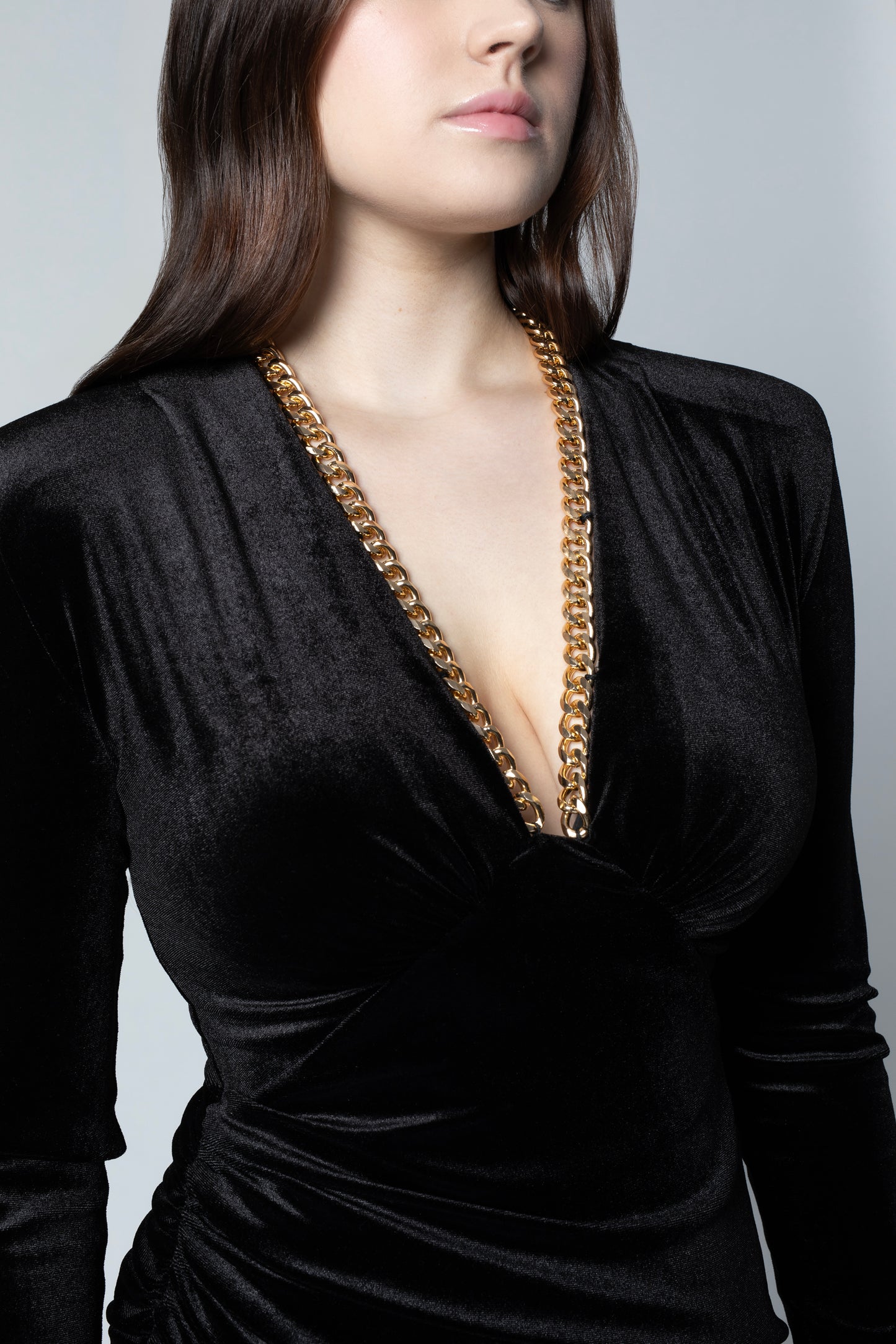 Black velvet chain dress